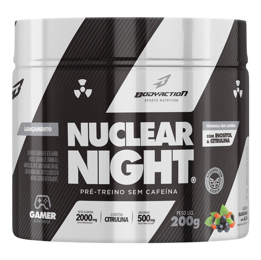 Pré Treino Noturno Sem Cafeína Nuclear Night 200g Bodyaction Sabor Guaraná Com Açaí