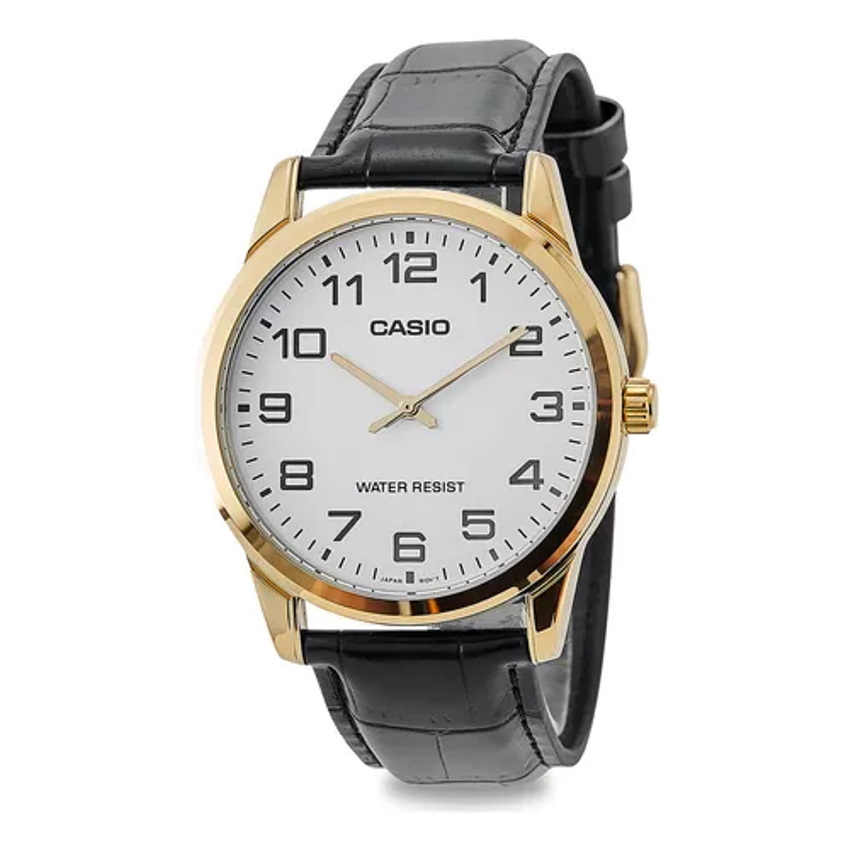 Relógio pulseira Casio Enticer MTP-V001GL-7BUDF Pulseira De Couro Preta, Caixa Dourado