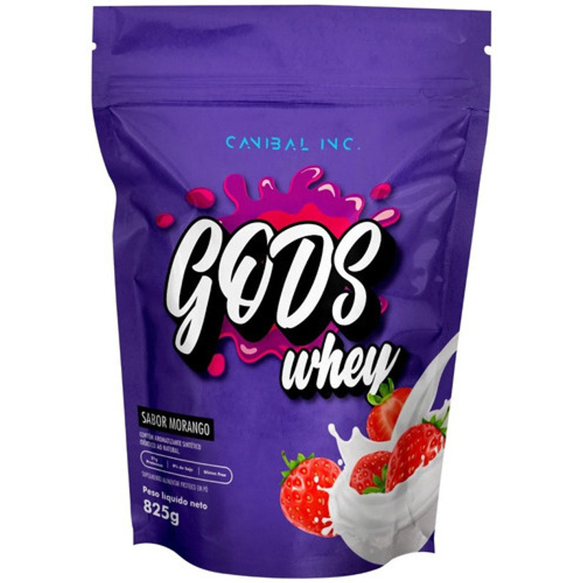 Refil Whey Gods 100% Concentrado 825g - Canibal Inc Sabor Morango