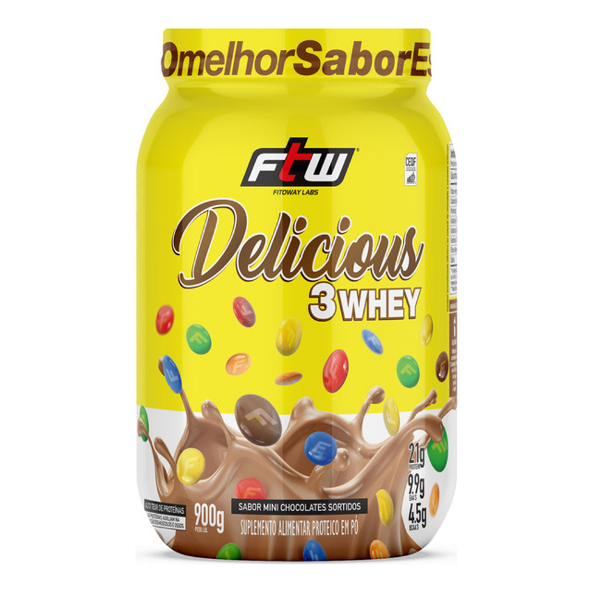 Delicious 3 Whey Proteína Hidrolisada Concentrada E Isolada Pote 900g Sabor Mini Chocolates Sortidos - Ftw