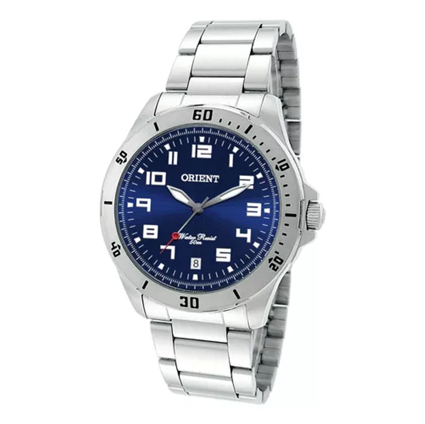 Relógio de pulso Orient MBSS1155A  com corria de aço inoxidável cor prata - fondo azul-escuro