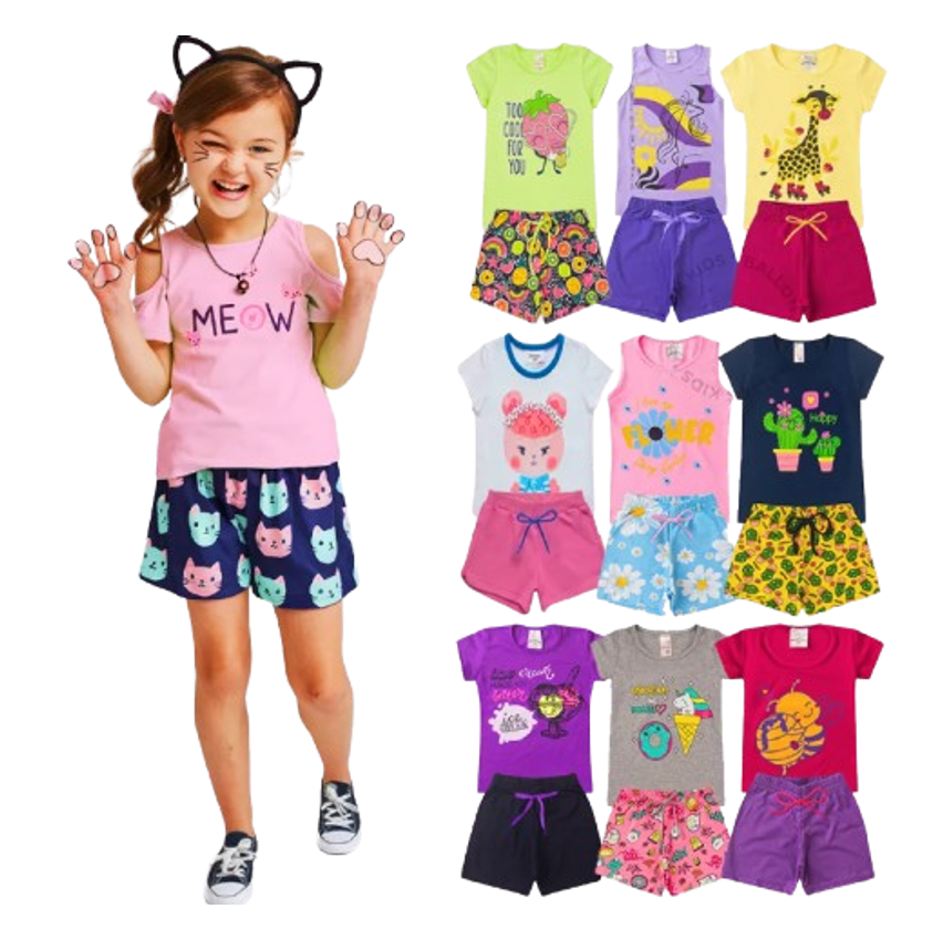 Kit Conjunto Infantil Menina Verão 08 Peças Envio Imediato