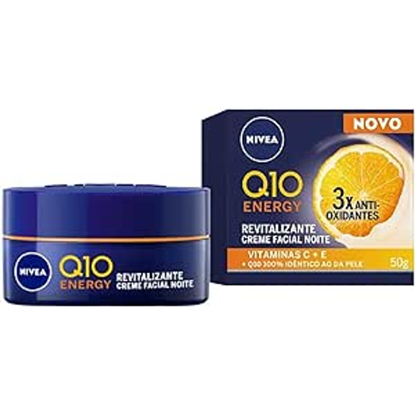 NIVEA Creme Facial Antissinais Q10 Energy Noite 50g - Creme que atua à noite para deixar sua pele iluminada, firme e com aparência mais jovem, resultados em 2 semanas
