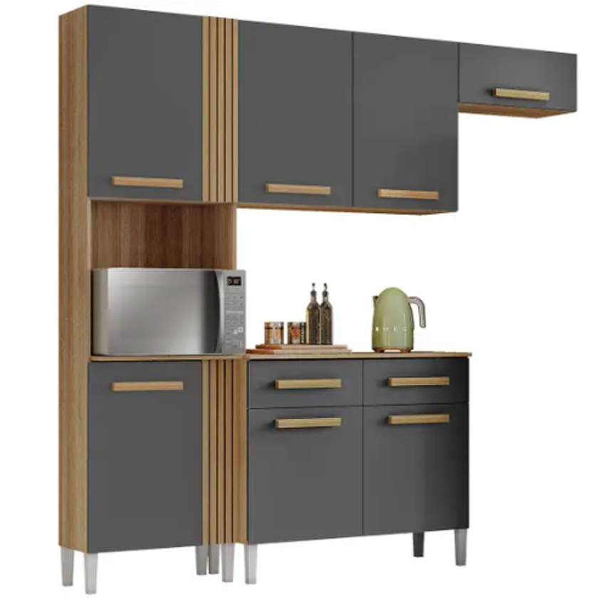 Cozinha Compacta Aramóveis Juma com Balcão 7 Portas 2 Gavetas