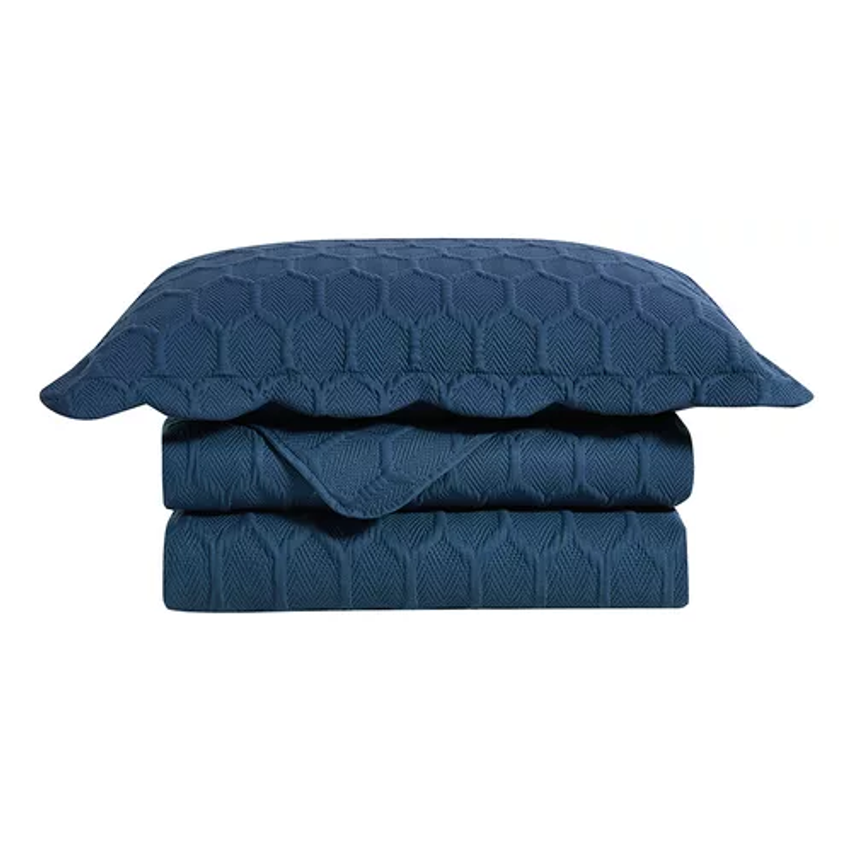 Colcha Solteiro Ilusion Favo 3d C/ Porta Trav Azul Camesa