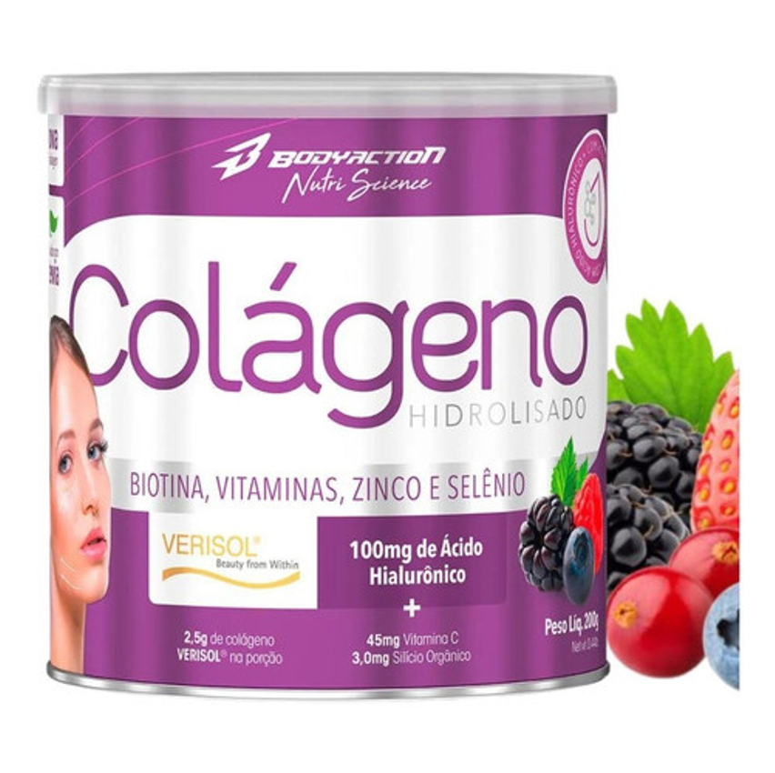 Colágeno Hidrolisado Ct-1 Acido Hialurônico 200g Bodyaction Sabor Frutas Vermelhas