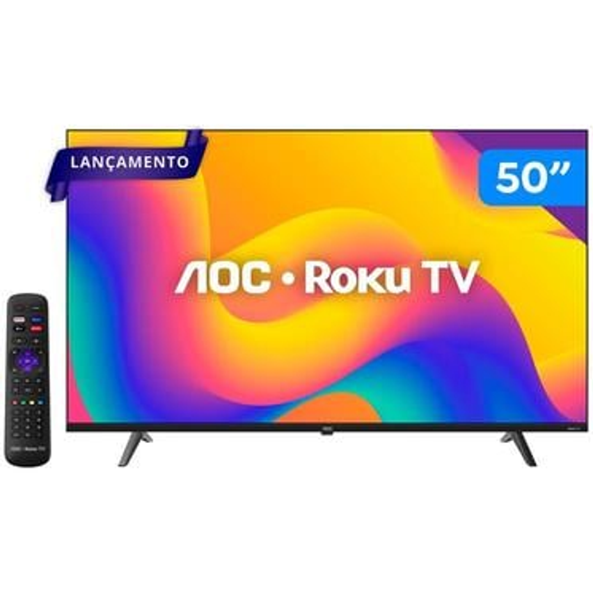 Smart TV 50" AOC 4K DLED Série 7045 50U7045/78G Roku TV Quad Core Google Assistente 3 HDMI