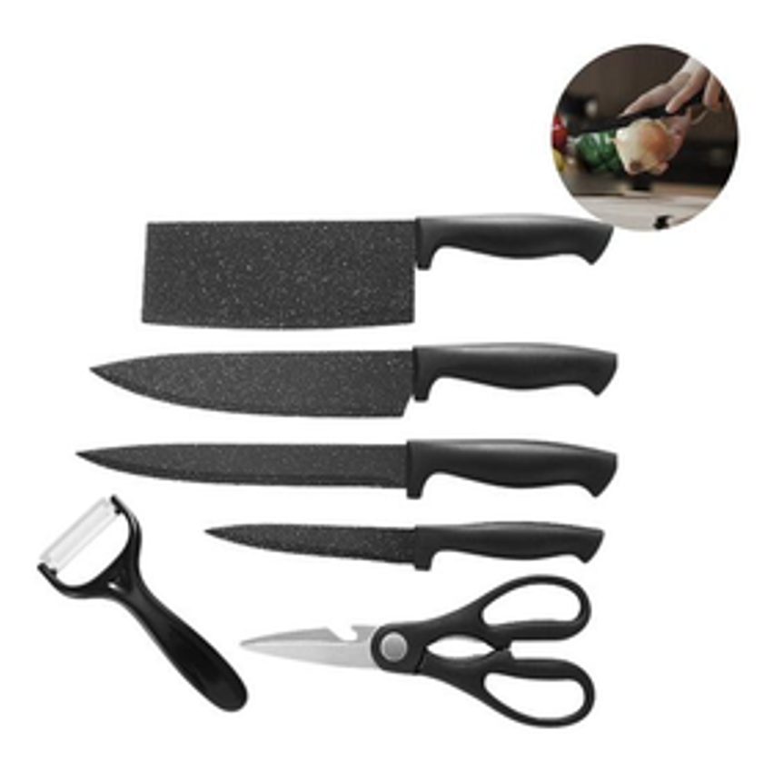 Faqueiro Chef 6 Peças Preto Cozinha Em Aço Inox Churrasco - NFDJ