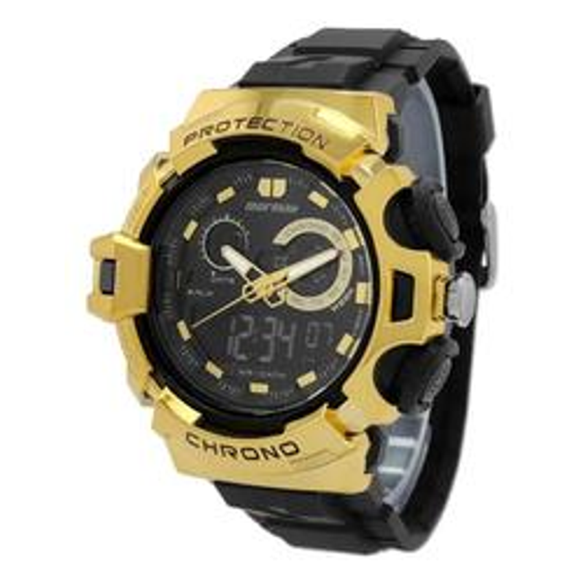 Relógio Mormaii Masculino Action Mo1107a/8d Cor da correia Preto Cor do bisel Dourado Cor do fundo Preto