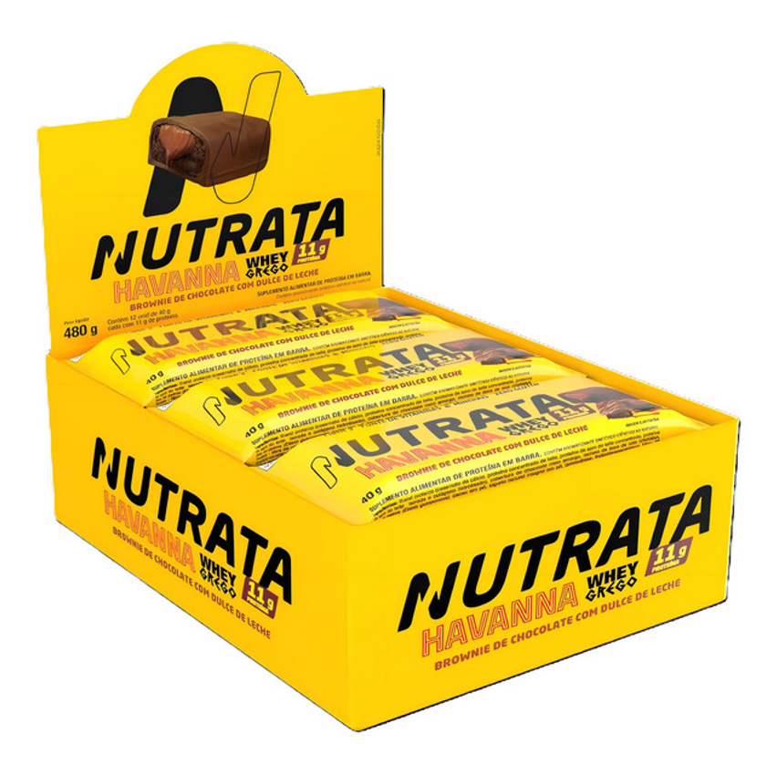 Whey Grego Bar Havanna Caixa 12 Unidades - Nutrata Sabor Brownie De Chocolate