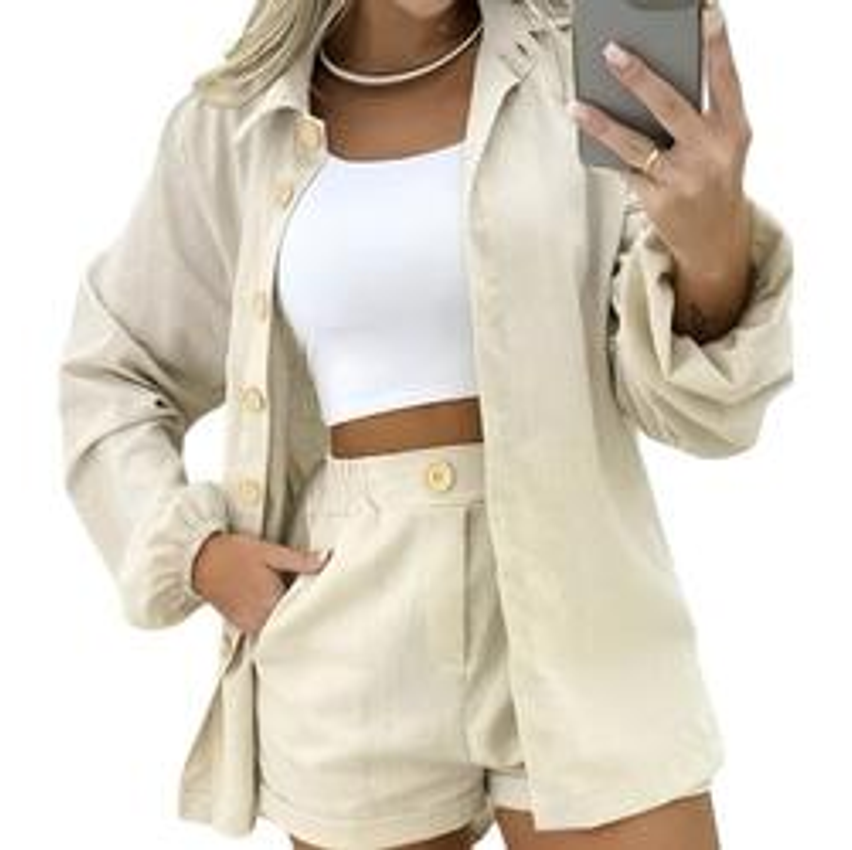 Conjunto Linho Feminino Camisa E Short Linha Premium