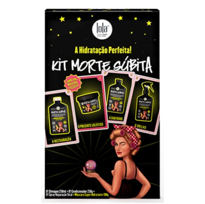 Kit Morte Súbita (Shampoo, Condicionador, Spray Reparação 250ml + Máscara 100g), Lola Cosmetics