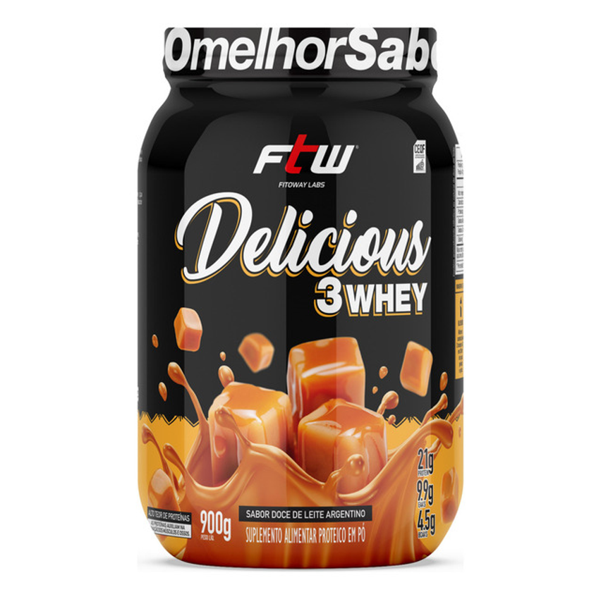 Delicious 3 Whey Proteína Hidrolisada Concentrada E Isolada Pote 900g Sabor Doce De Leite Argentino - Ftw