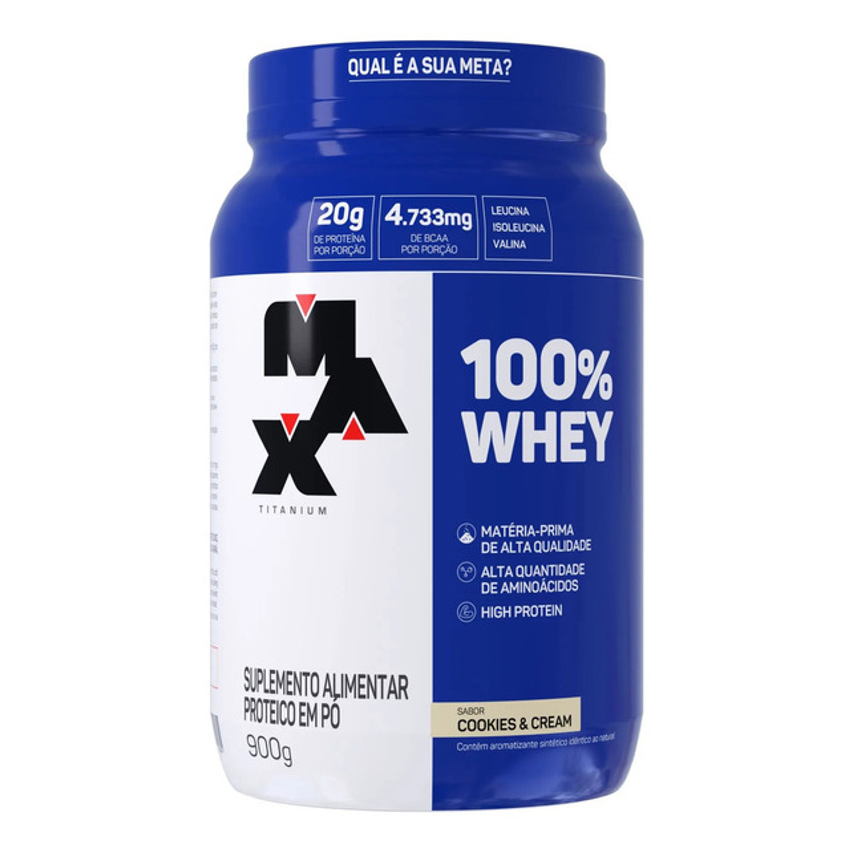 Max Titanium Suplemento Em Pó 100% Whey Proteínas Sabor Cookies & Cream Em Pote De 900g