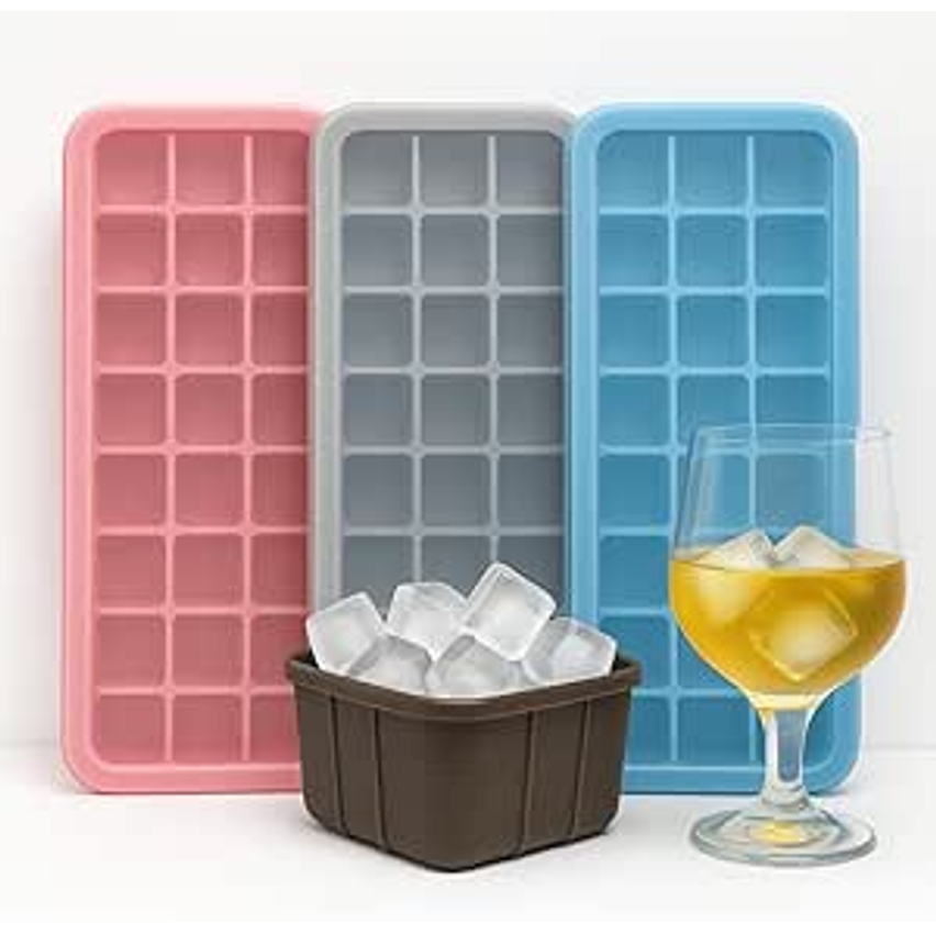 kit 3 Forma de Gelo de Silicone Para Diversos Usos com Tampa 24 cubos cada bpa free - CORES SORTIDAS