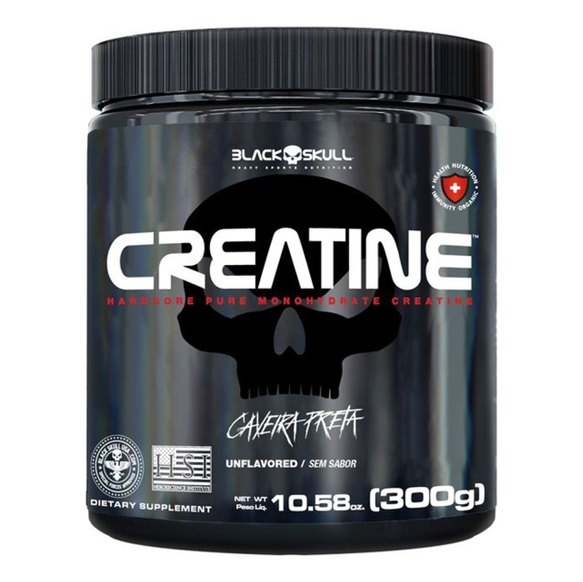 Creatina Pura Monohidratada 300g Pote Black Skull Sabor Sem Sabor