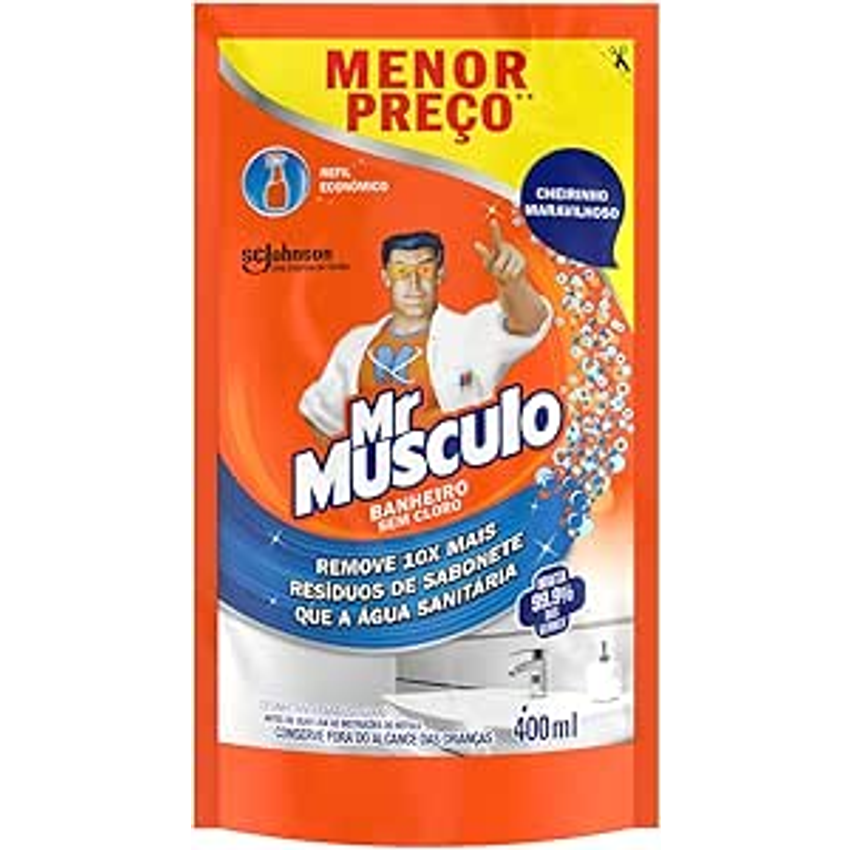 Mr Músculo Banheiro Sem Cloro, Desinfetante Limpeza Pesada Refil, Sachê 400ml pelo Menor Preço