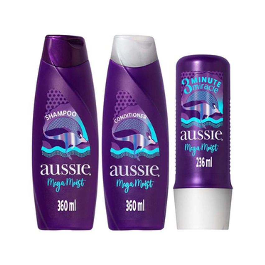 Shampoo e Condicionador Aussie Mega Moist Óleo de - Jojoba e Alga Marinha 360ml + 3 Minutos Milagrosos