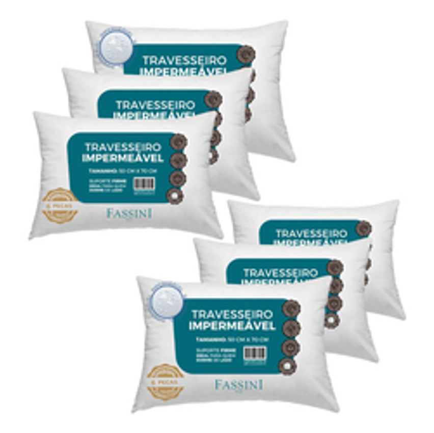 Kit 6 Travesseiros Antialérgico Impermeável 50x70 Lavável
