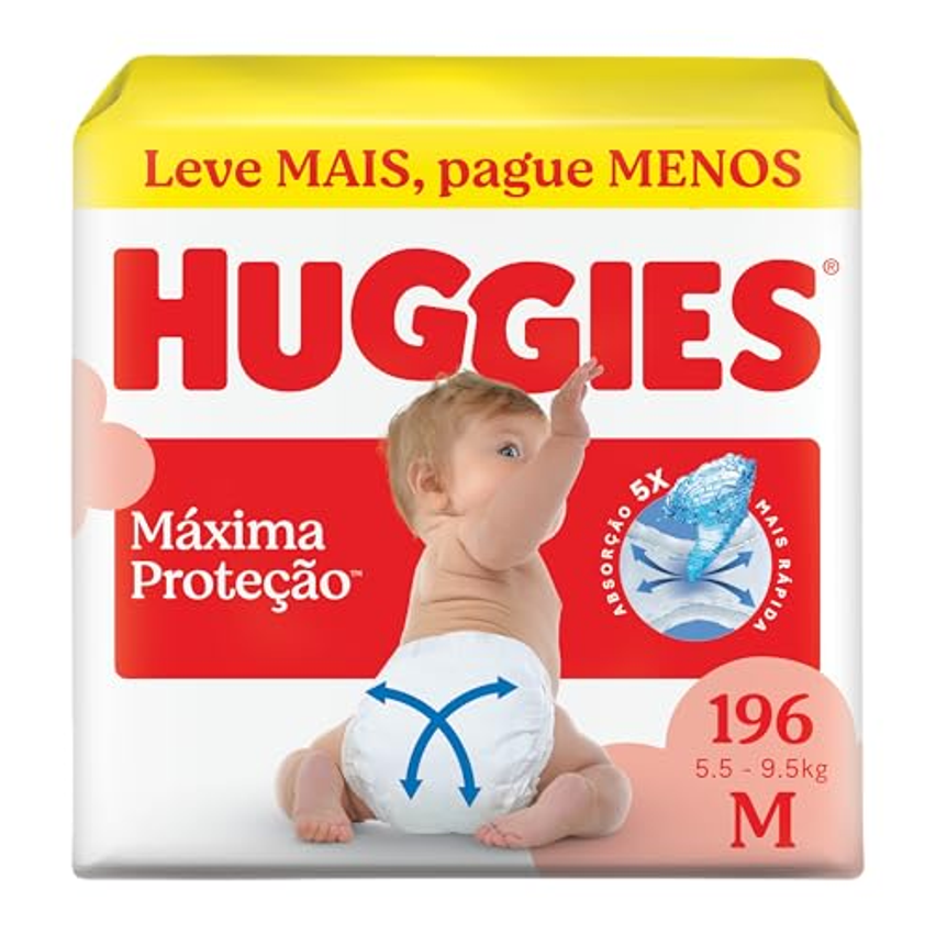 Fralda Descartável Huggies Máxima Proteção Tamanho M 196 unidades – Nova Supreme Care fralda aberta com tecnologia Xtra-Flex, canais em X que se adaptam aos movimentos e máxima proteção sem fralda caída (embalagem pode variar)