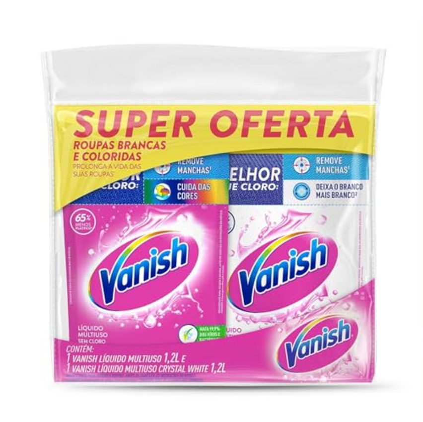 Kit Tira Manchas Vanish Gel Multiuso 1,2L + Crystal White 1,2L