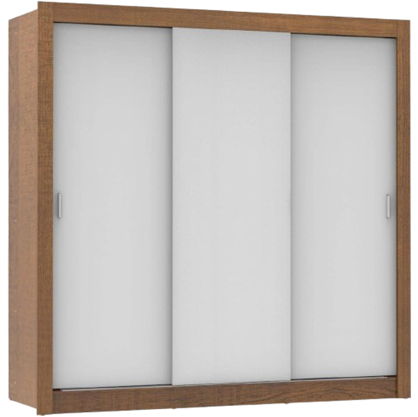 Guarda Roupa Casal Madesa Mônaco 3 Portas de Correr - Rustic/Branco