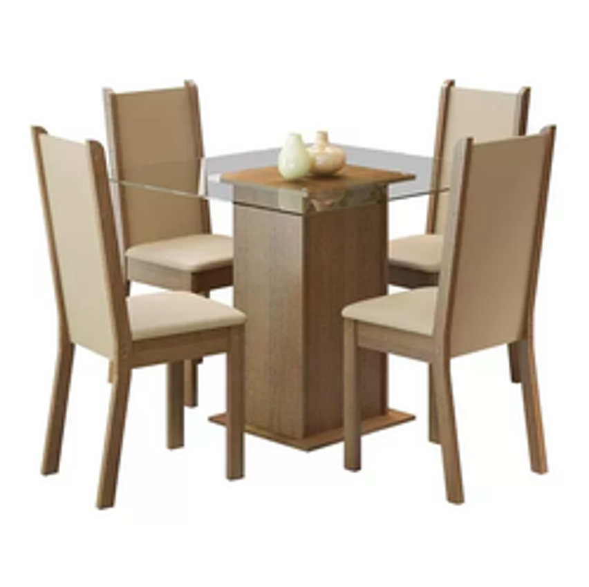 Sala De Jantar Madesa Aline Mesa Tampo De Vidro 4 Cadeiras Cor Rustic/crema/pérola 045747g4tper