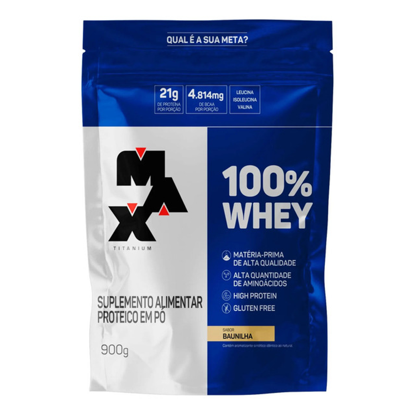 Refil 100% Whey Protein Concentrado Max Titanium 900g Sabor Baunilha