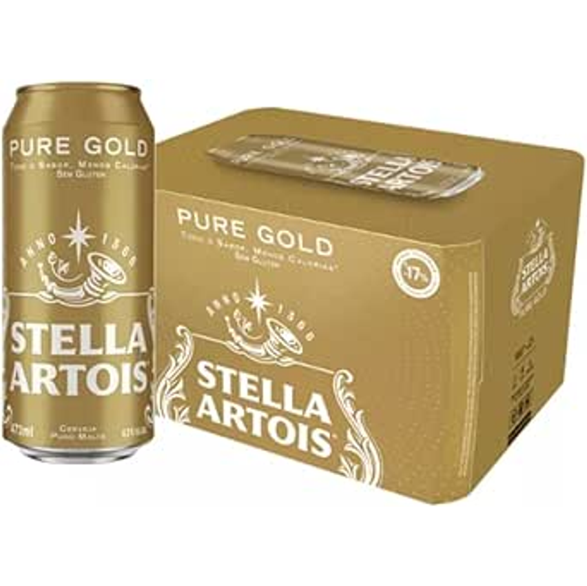 Pack Cerveja Stella Artois Pure Gold Sem Glúten, Lata, 473ml, Caixa 12 unidades