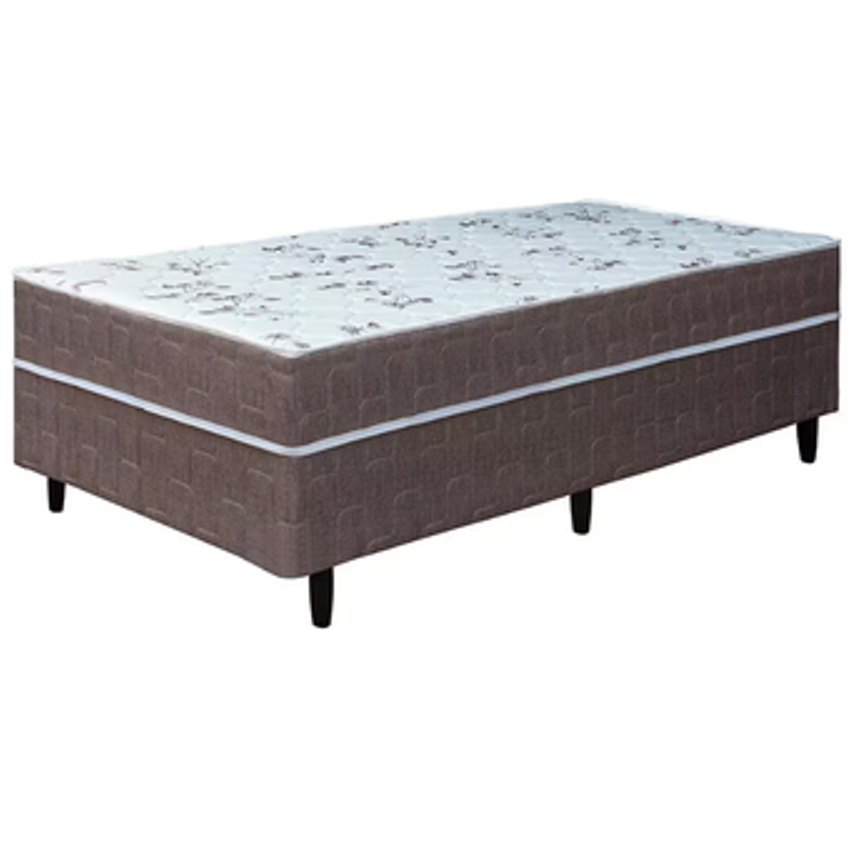 Cama Box Conjugada Solteiro Umaflex New Florença com Molas Ensacadas 55x88x188cm - Marrom/Bege
