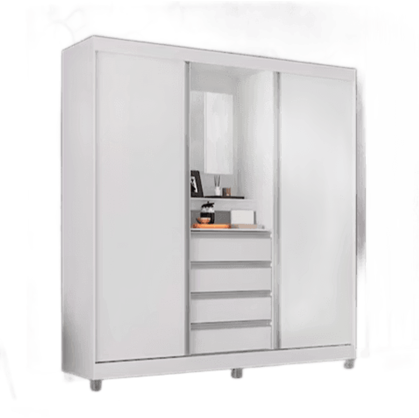 Guarda-Roupa Bartira Fortaleza II com Espelho, 2 Portas de Correr, 4 Gavetas - 184,5 cm de Largura - Branco
