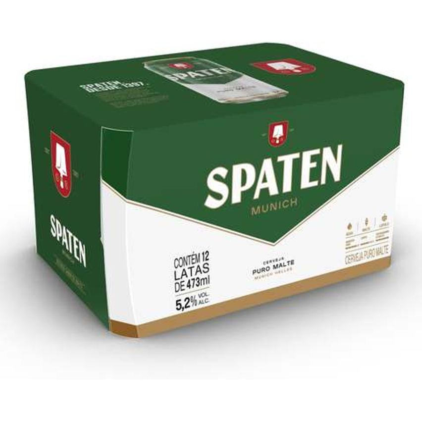 Pack Cerveja Spaten Puro Malte, Lata, 473ml, Caixa 12 unidades