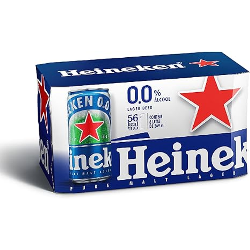 Heineken Cerveja Lager, Sem Alcool Lata 269ml, Pack 8 Unidades