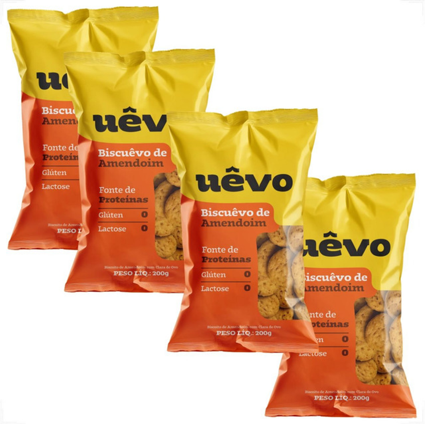 4 Biscoito Proteico Uêvo Amendoim 200g Zero Glúten E Lactose
