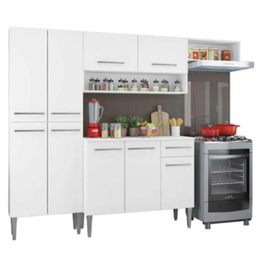 Armário De Cozinha Compacta Completa Madesa Emilly Top Com Armário E Balcão Cor Branco G2007009