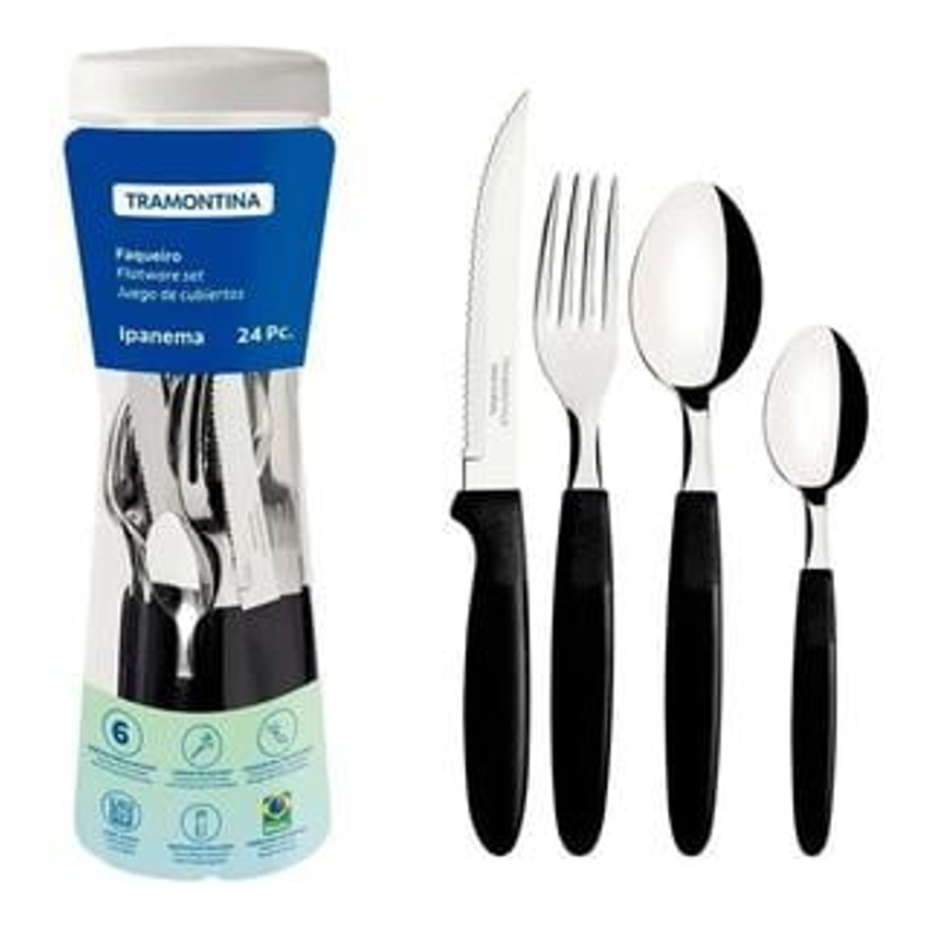 Faqueiro Ipanema Aço Inox E Cabo 24 Peças Preto Tramontina