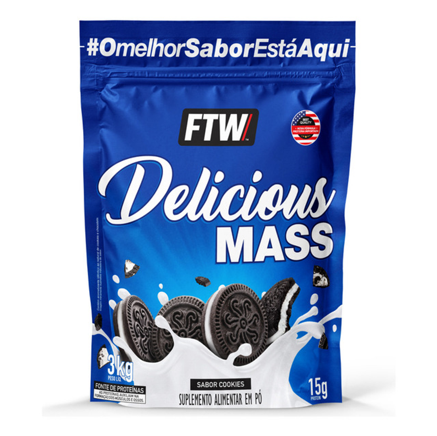 Delicious Mass Hipercalórico Pouch 3kg Sabor Cookies - Ftw