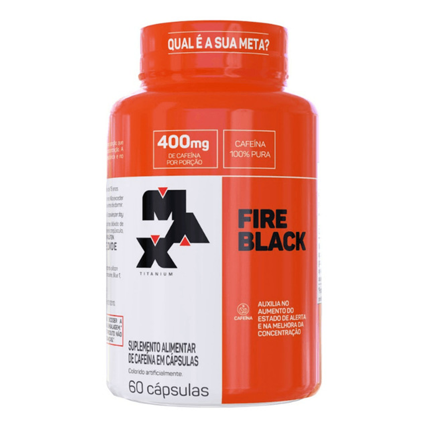 Pote Termogênico Fire Black 60 Cáps Max Titanium Sem Sabor