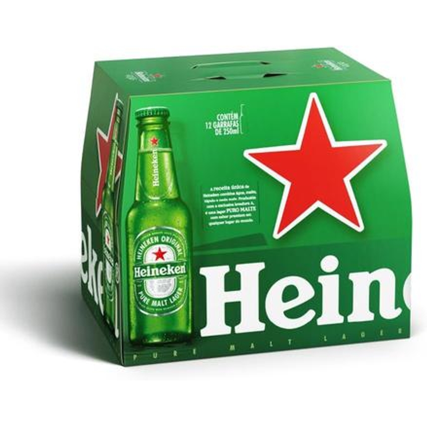 Heineken Cerveja Pilsen, Long Neck 250ml, Pack 12 Unidades