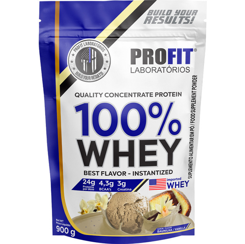 100% Whey - Isolado E Concentrado Refil 900g - Profit Sabor Baunilha