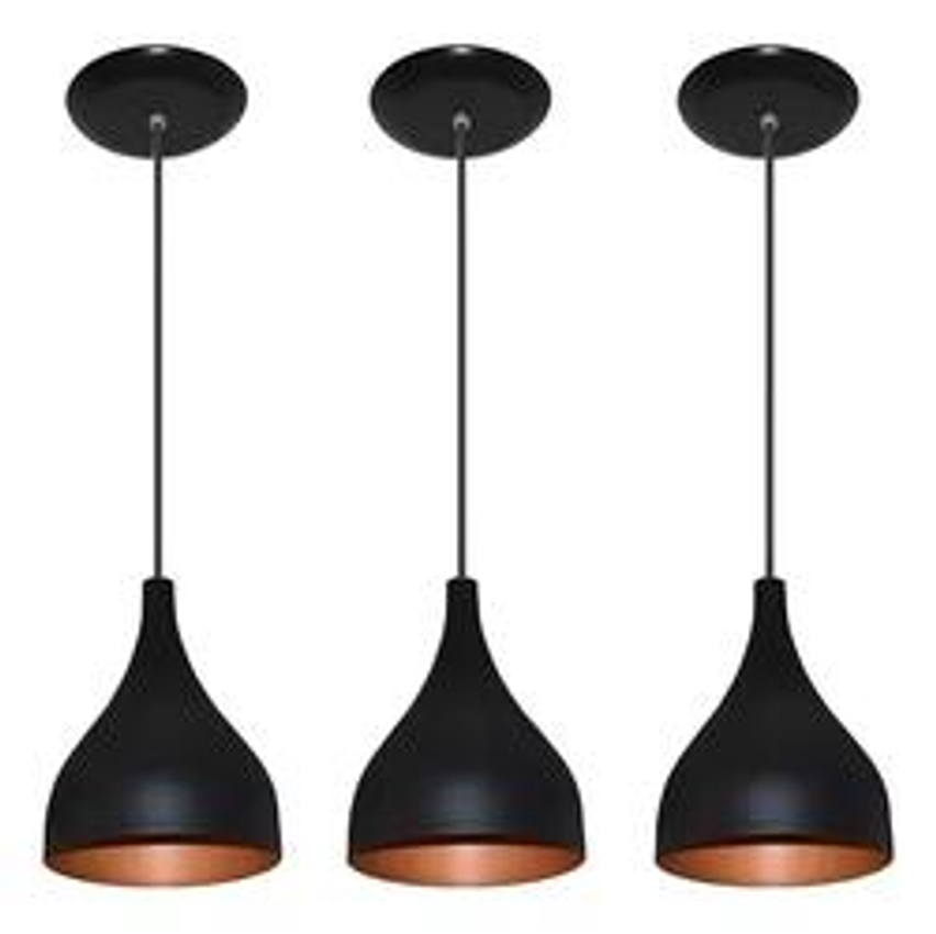 Luminária Gota Kit 3 Pendentes De Teto Imediato Cor Preto