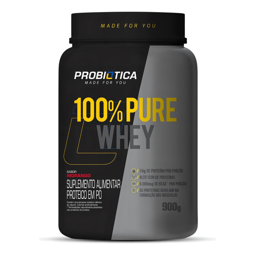 100% Pure Whey Morango 900g Probiótica