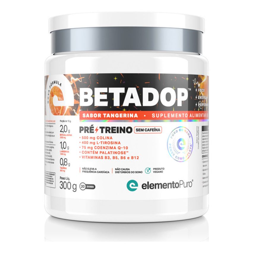 Suplemento Em Pó Betadop Elemento Puro Pré-treino Sem Cafeína Pote De 300g Sabor Tangerina