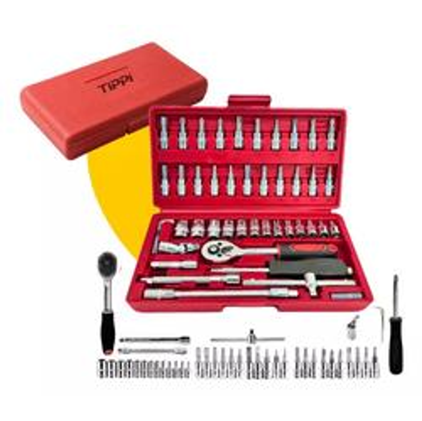 Kit 46 Peças Ferramentas Jogo Combo Kit De Chave De Fenda Philips Soquete Completo De Aço Crv 1/4 Maleta Tippi