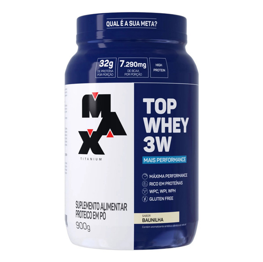 Top Whey 3w Mais Performance 900g Max Titanium Sabor Baunilha