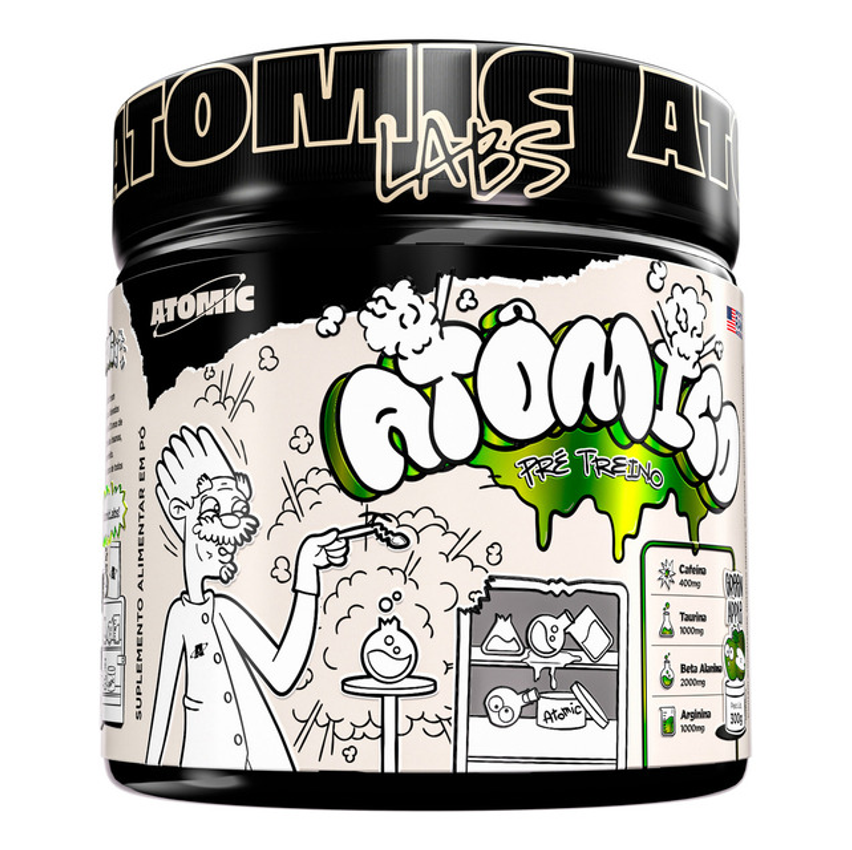Treino Intenso Com O Pré Treino Atômico 300g Atomic Labs Sabor Green Apple Suplemento Alimentar Em Pó Pré Treino