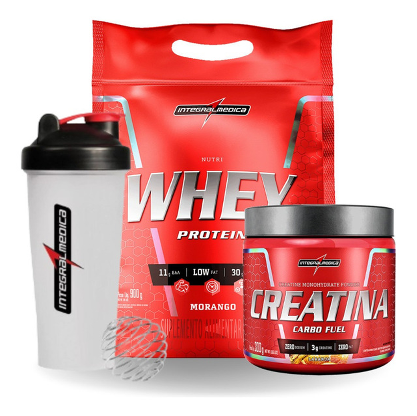 Kit Nutri Whey Protein Creatina Coqueteleira Integralmedica