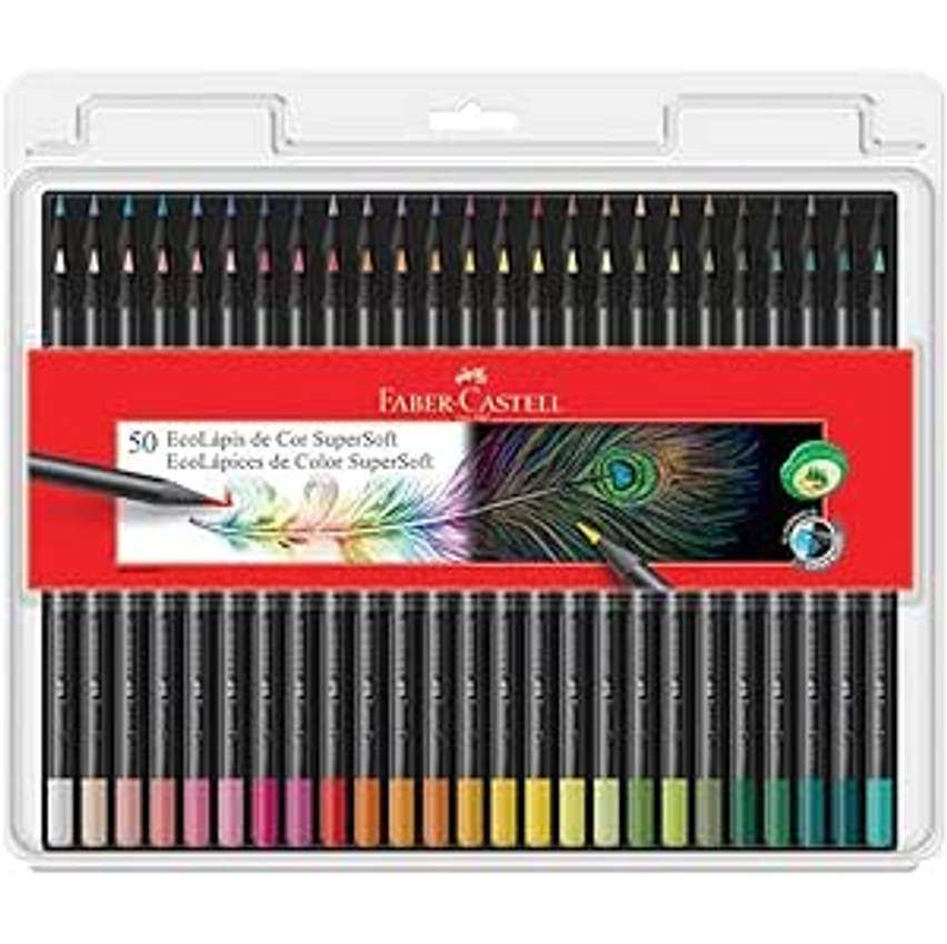 Lápis de Cor, Faber-Castell, EcoLápis Supersoft, 50 Cores, Multicolorido