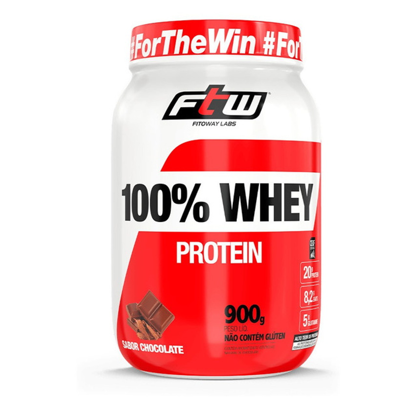 Whey Protein 100% Concentrado Pote 900g Sabor Chocolate - Ftw