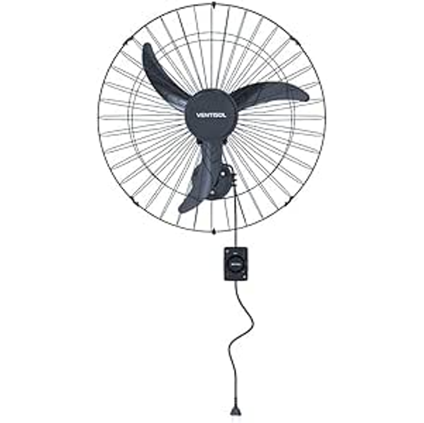 Ventisol Ventilador de Parede Oscilante, 3 Pás Premium, Preto, 60cm, Bivolt
